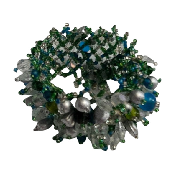 Vtg Handwoven Semi Precious Stone Seed Bead  Adjustable Bracelet - Picture 3 of 5